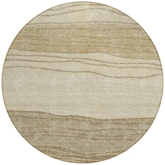8' Beige Brown And Taupe Round Striped Washable Indoor Outdoor Area Rug Photo 5