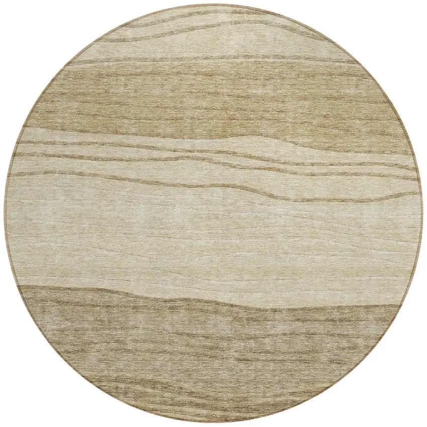 8' Beige Brown And Taupe Round Striped Washable Indoor Outdoor Area Rug Photo 5