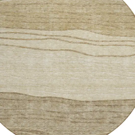8' Beige Brown And Taupe Round Striped Washable Indoor Outdoor Area Rug Photo 4
