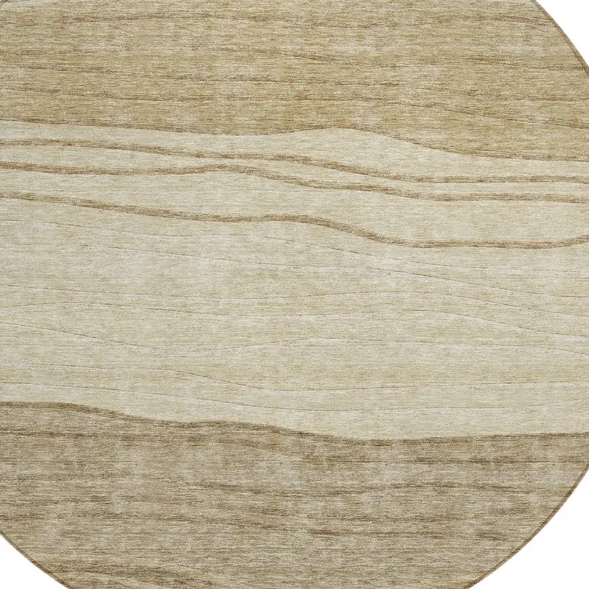 8' Beige Brown And Taupe Round Striped Washable Indoor Outdoor Area Rug Photo 4