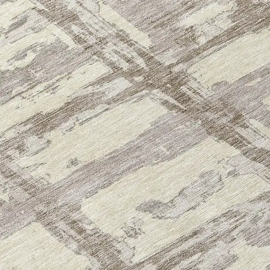 8' Beige Brown And Taupe Round Striped Washable Indoor Outdoor Area Rug Photo 9