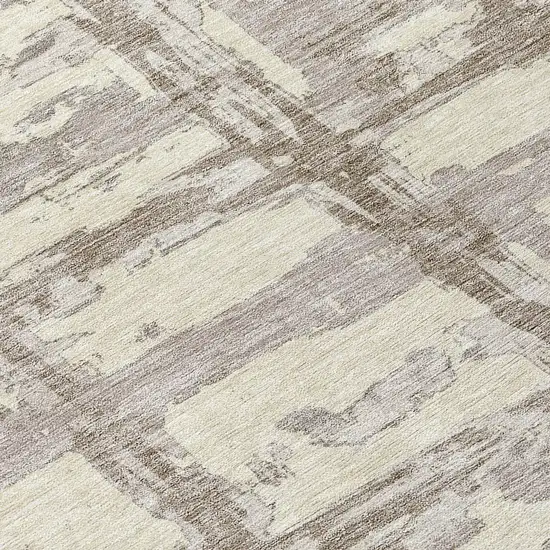 8' Beige Brown And Taupe Round Striped Washable Indoor Outdoor Area Rug Photo 9