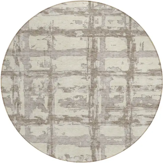 8' Beige Brown And Taupe Round Striped Washable Indoor Outdoor Area Rug Photo 1