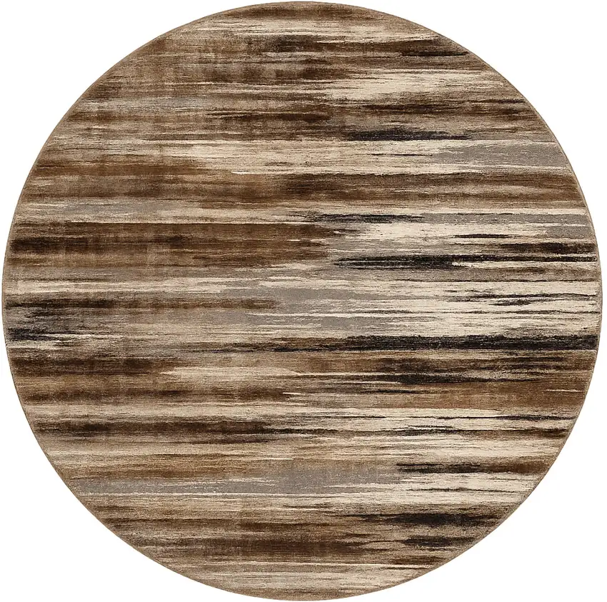 7' Beige Brown and Gray Abstract Distressed Round Rug Photo 1