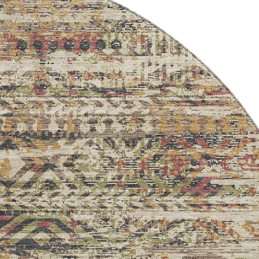 8' Beige Charcoal And Copper Moroccan Washable Round Rug With UV Protection Photo 3