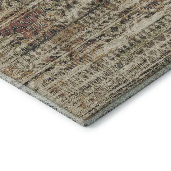 8' Beige Charcoal And Copper Moroccan Washable Round Rug With UV Protection Photo 7