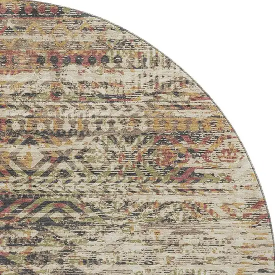 8' Beige Charcoal And Copper Moroccan Washable Round Rug With UV Protection Photo 4