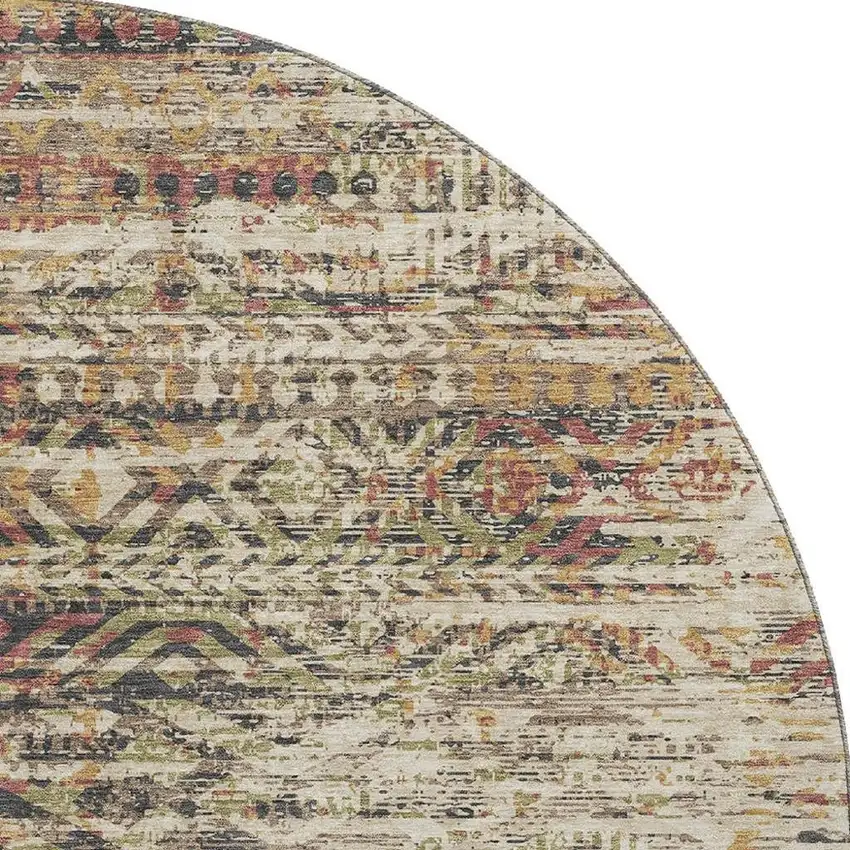 8' Beige Charcoal And Copper Moroccan Washable Round Rug With UV Protection Photo 4