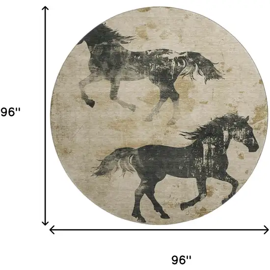 8' Beige Charcoal And Gray Animal Print Washable Round Rug With UV Protection Photo 9