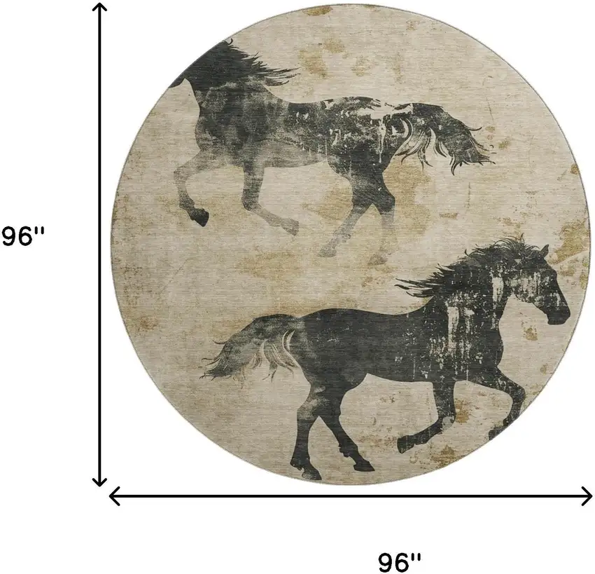 8' Beige Charcoal And Gray Animal Print Washable Round Rug With UV Protection Photo 9