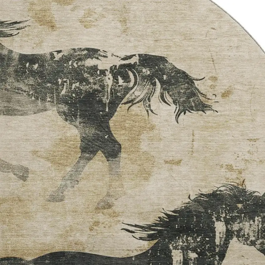 8' Beige Charcoal And Gray Animal Print Washable Round Rug With UV Protection Photo 2