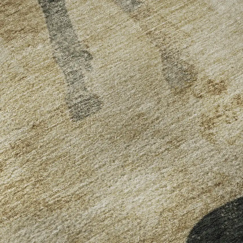 8' Beige Charcoal And Gray Animal Print Washable Round Rug With UV Protection Photo 8