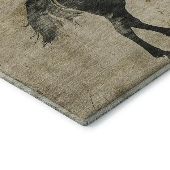 8' Beige Charcoal And Gray Animal Print Washable Round Rug With UV Protection Photo 6