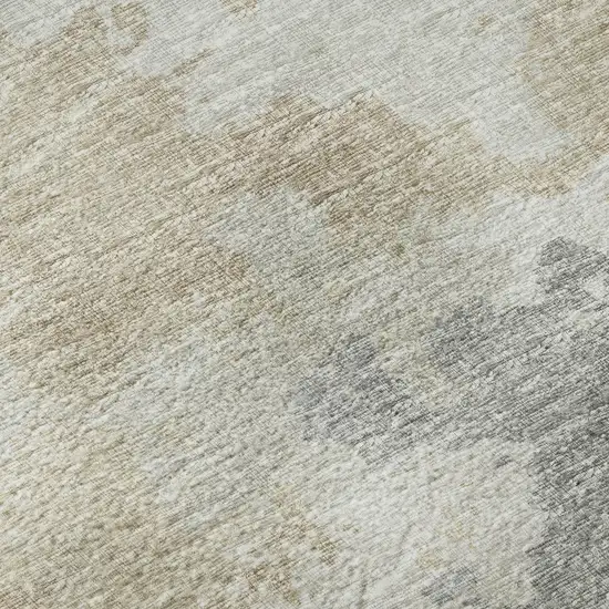 8' Beige Charcoal And Gray Round Abstract Washable Indoor Outdoor Area Rug Photo 8