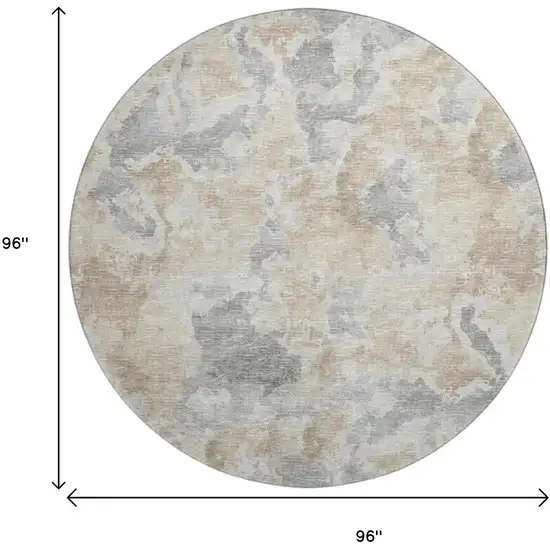 8' Beige Charcoal And Gray Round Abstract Washable Indoor Outdoor Area Rug Photo 3