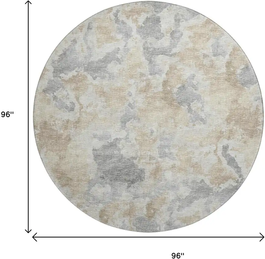 8' Beige Charcoal And Gray Round Abstract Washable Indoor Outdoor Area Rug Photo 3