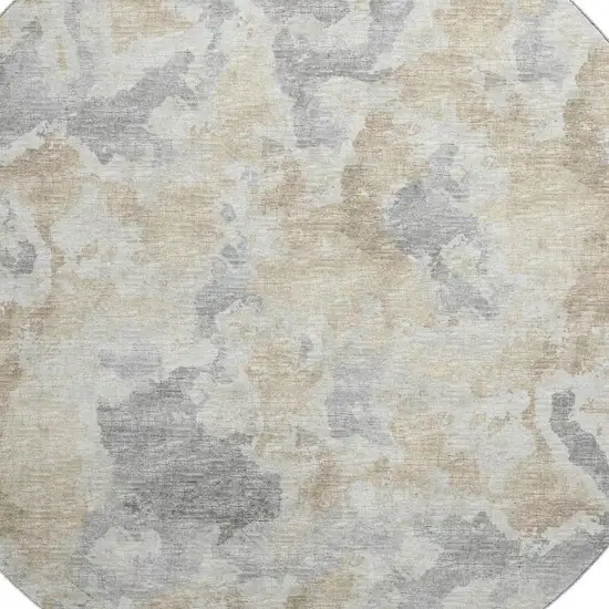 8' Beige Charcoal And Gray Round Abstract Washable Indoor Outdoor Area Rug Photo 5