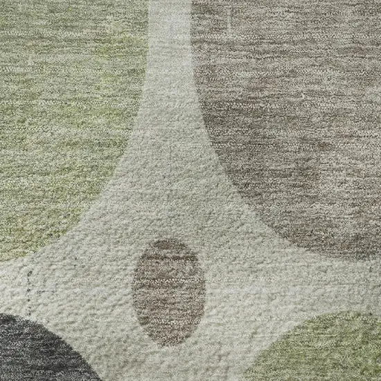 8' Beige Charcoal And Green Geometric Washable Round Rug With UV Protection Photo 9