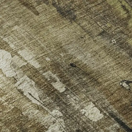 8' Beige Charcoal And Ivory Abstract Washable Round Rug With UV Protection Photo 8