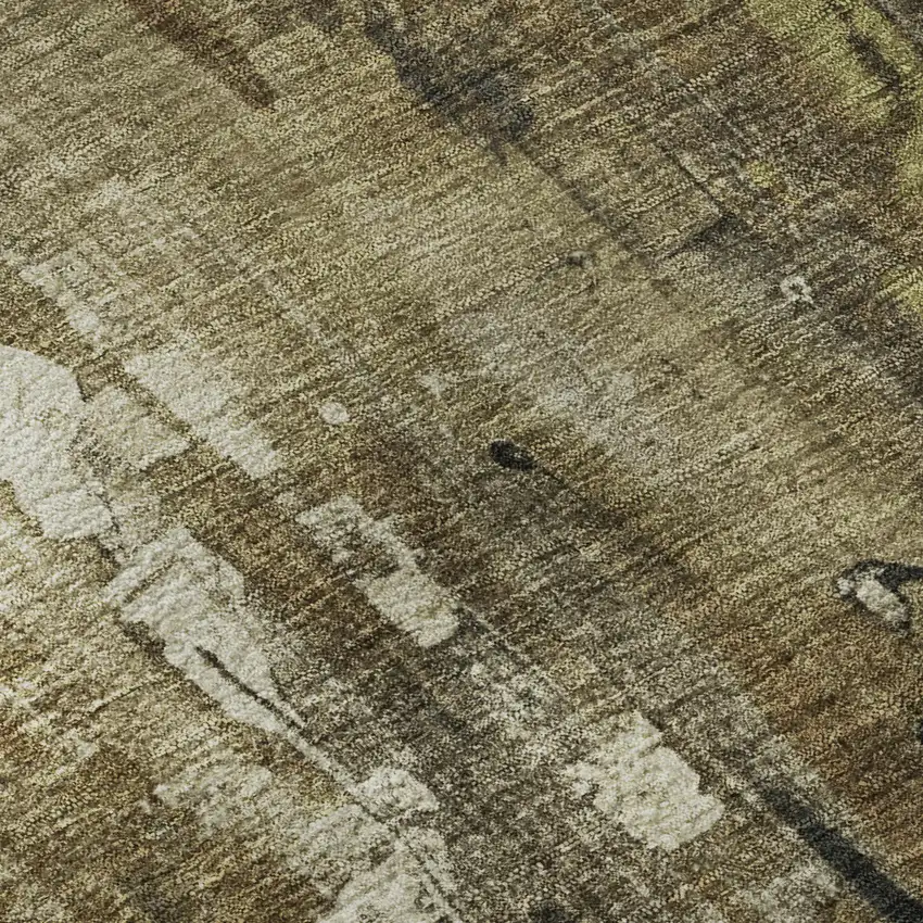 8' Beige Charcoal And Ivory Abstract Washable Round Rug With UV Protection Photo 8