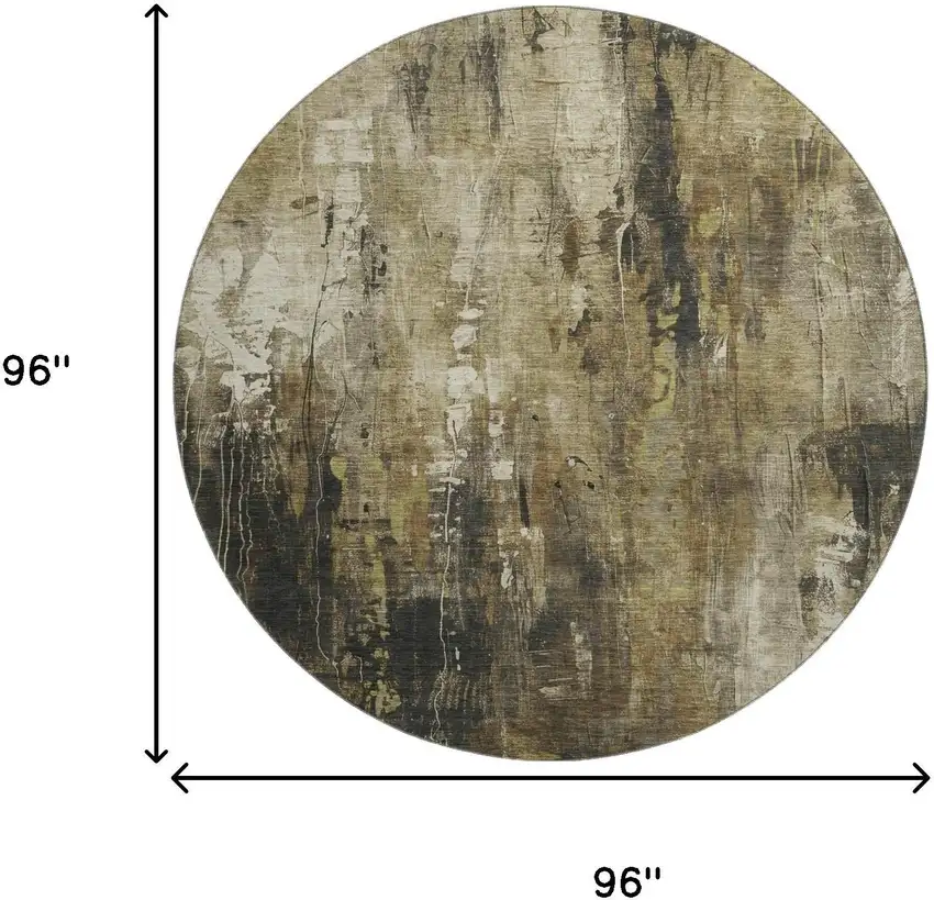 8' Beige Charcoal And Ivory Abstract Washable Round Rug With UV Protection Photo 9