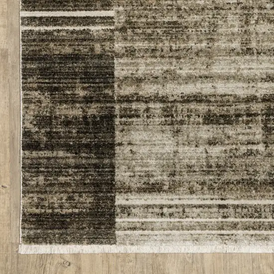 8' Beige Charcoal Brown Grey Tan Gold And Blue Geometric Power Loom Runner Rug With Fringe Photo 3