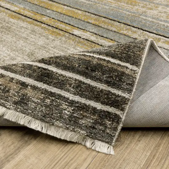 8' Beige Charcoal Brown Grey Tan Gold And Blue Geometric Power Loom Runner Rug With Fringe Photo 7
