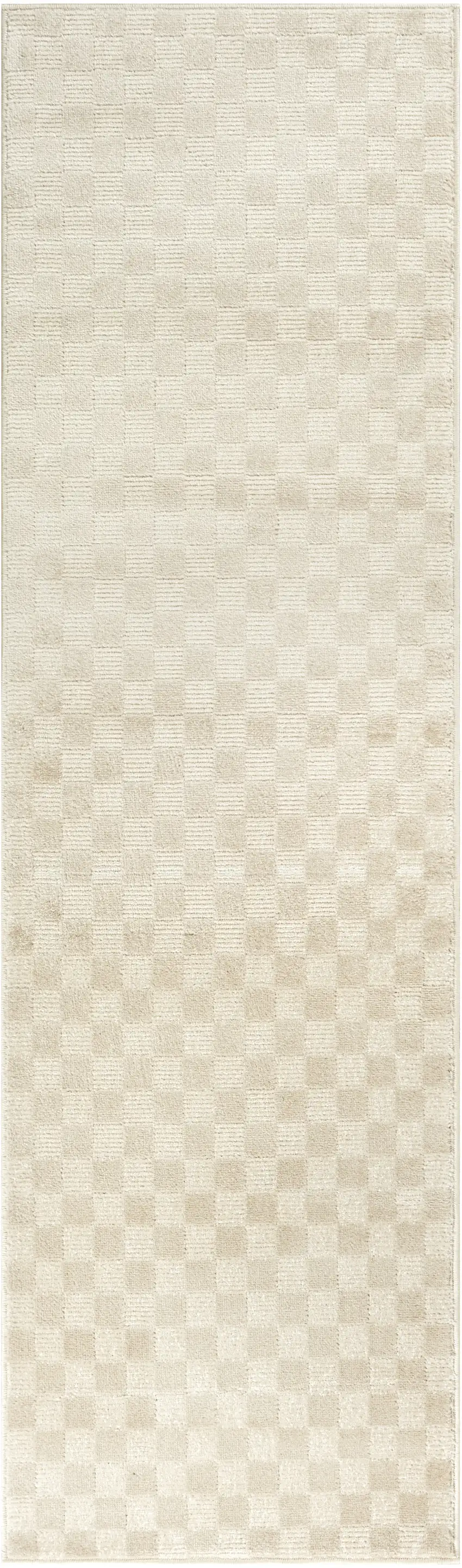 8' Beige Checkered Runner Rug Photo 5