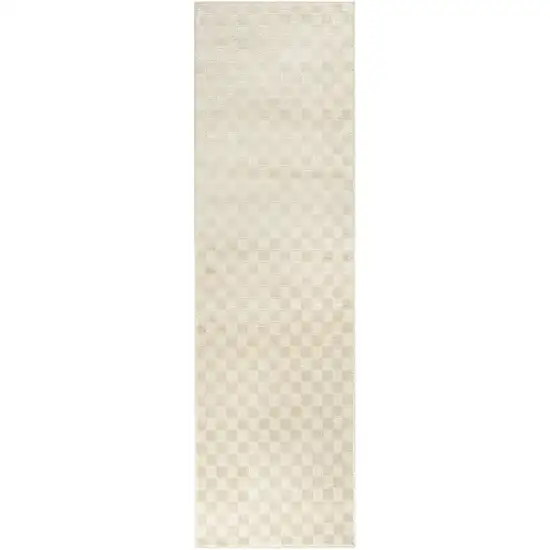 8' Beige Checkered Runner Rug Photo 5