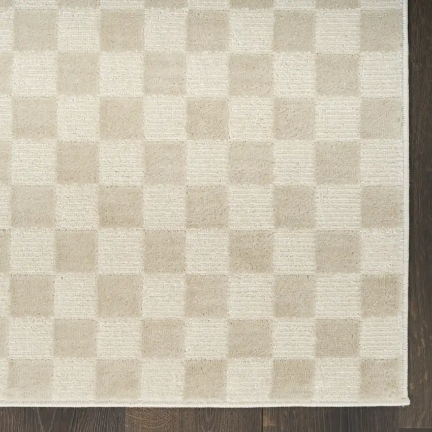8' Beige Checkered Runner Rug Photo 6