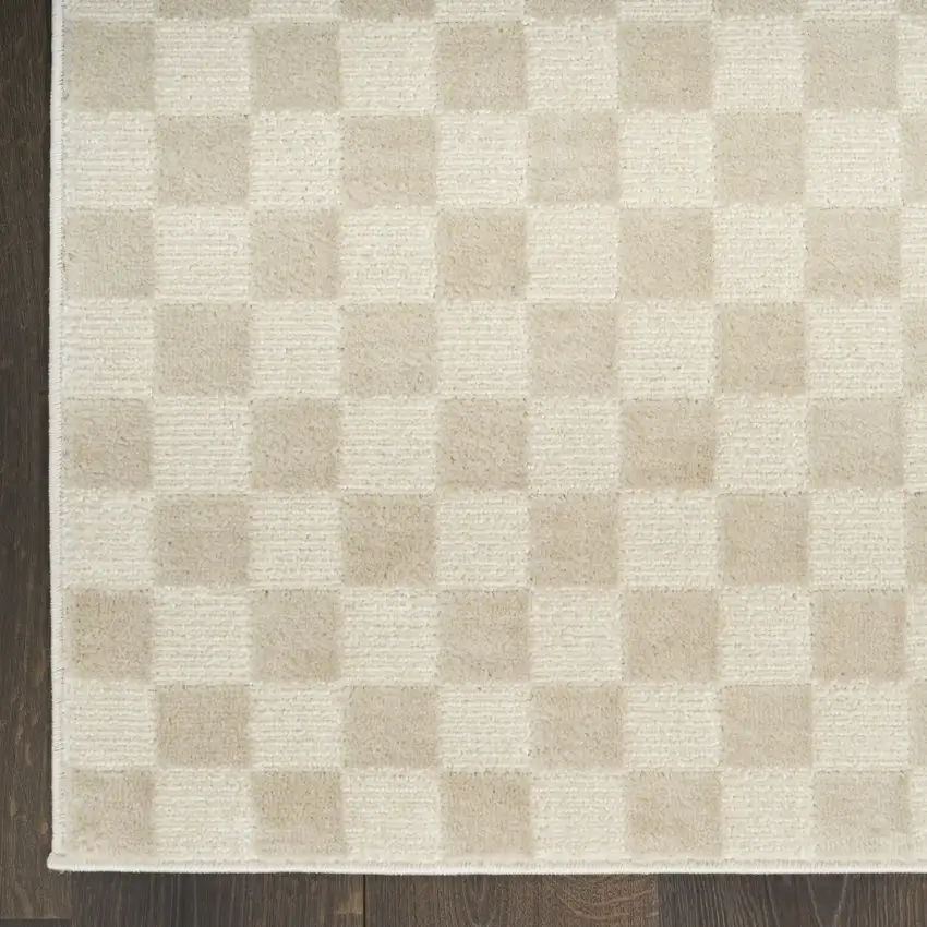 8' Beige Checkered Runner Rug Photo 8