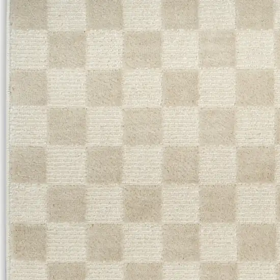 8' Beige Checkered Runner Rug Photo 7