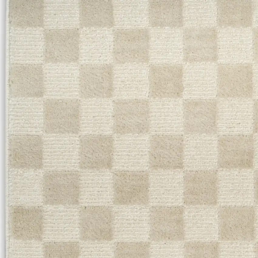 8' Beige Checkered Runner Rug Photo 7