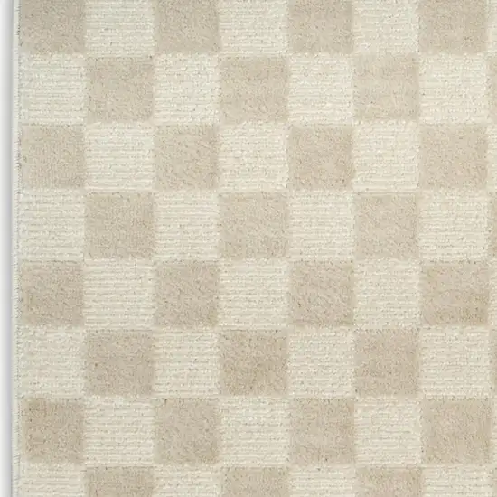 8' Beige Checkered Runner Rug Photo 2