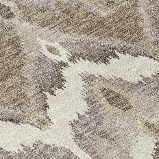 8' Beige Chocolate And Taupe Round Ikat Washable Indoor Outdoor Area Rug Photo 4