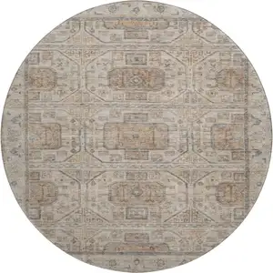 Photo of 8' Beige Coffee And Gray Geometric Washable Round Rug With UV Protection