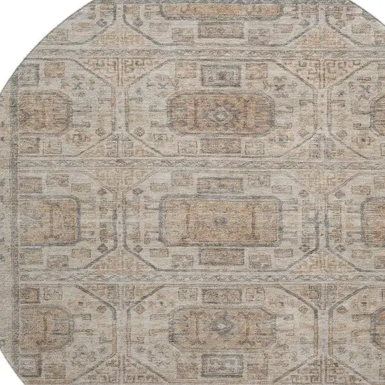 8' Beige Coffee And Gray Geometric Washable Round Rug With UV Protection Photo 3