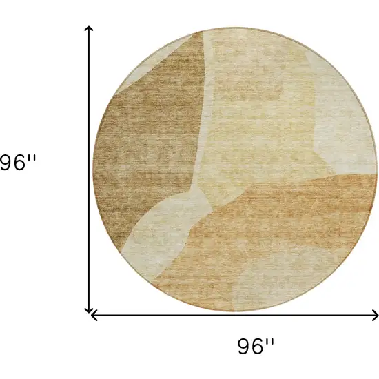 8' Beige Copper And Brown Round Abstract Washable Indoor Outdoor Area Rug Photo 3