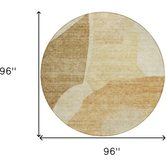 8' Beige Copper And Brown Round Abstract Washable Indoor Outdoor Area Rug Photo 3