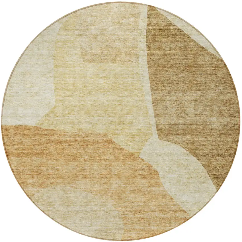 8' Beige Copper And Brown Round Abstract Washable Indoor Outdoor Area Rug Photo 6
