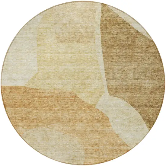 8' Beige Copper And Brown Round Abstract Washable Indoor Outdoor Area Rug Photo 6