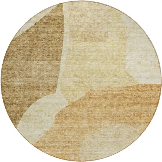 8' Beige Copper And Brown Round Abstract Washable Indoor Outdoor Area Rug Photo 2