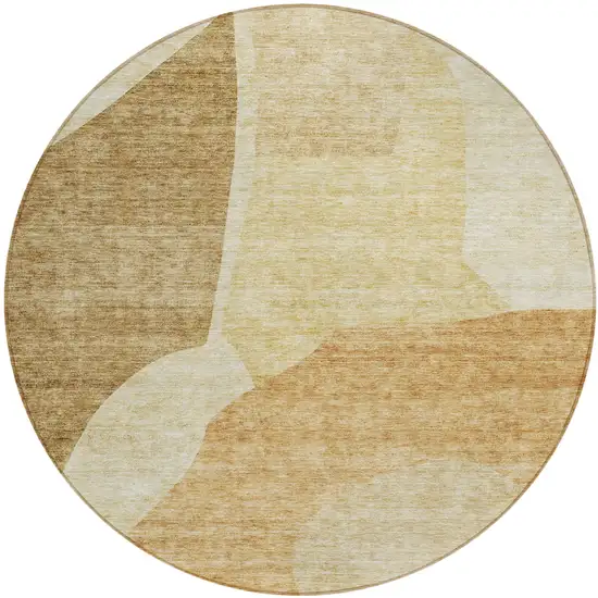 8' Beige Copper And Brown Round Abstract Washable Indoor Outdoor Area Rug Photo 2