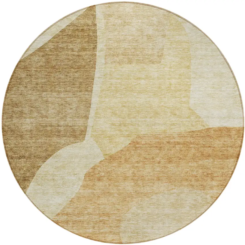 8' Beige Copper And Brown Round Abstract Washable Indoor Outdoor Area Rug Photo 2