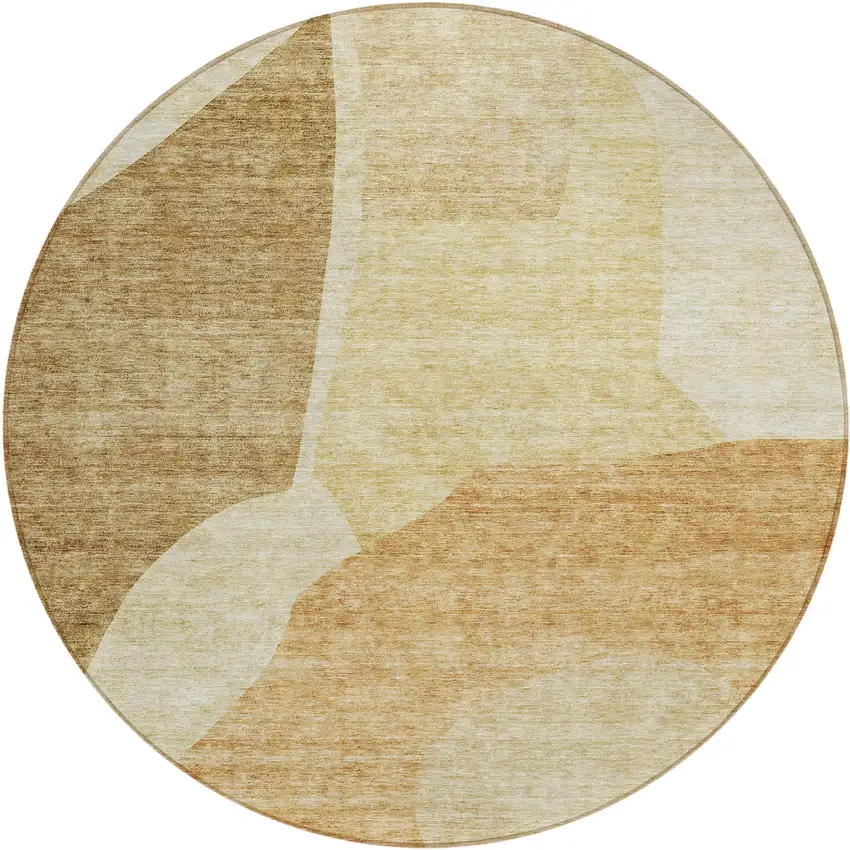 8' Beige Copper And Brown Round Abstract Washable Indoor Outdoor Area Rug Photo 2