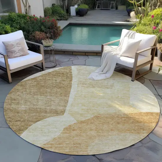 8' Beige Copper And Brown Round Abstract Washable Indoor Outdoor Area Rug Photo 7