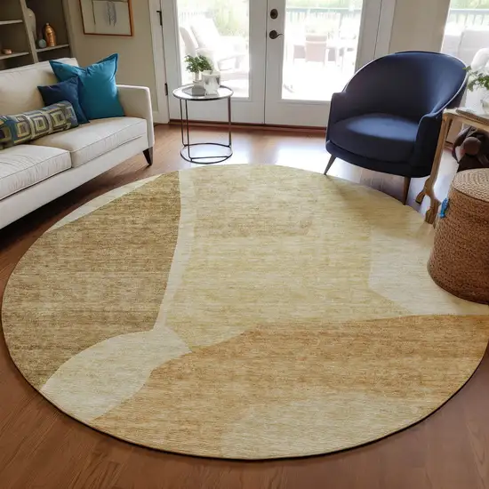 8' Beige Copper And Brown Round Abstract Washable Indoor Outdoor Area Rug Photo 8
