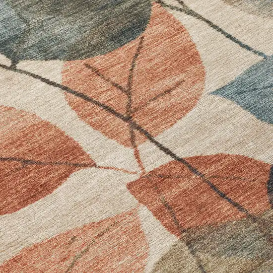 8' Beige Copper And Denim Blue Round Floral Washable Indoor Outdoor Area Rug Photo 8