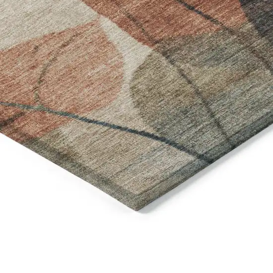 8' Beige Copper And Denim Blue Round Floral Washable Indoor Outdoor Area Rug Photo 8