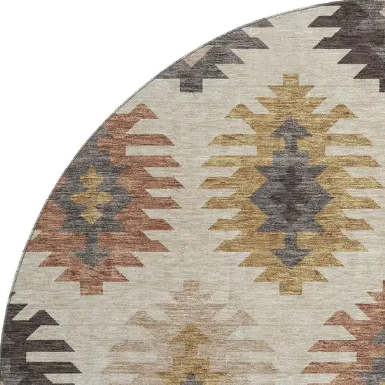8' Beige Copper And Gold Southwestern Washable Round Rug With UV Protection Photo 2